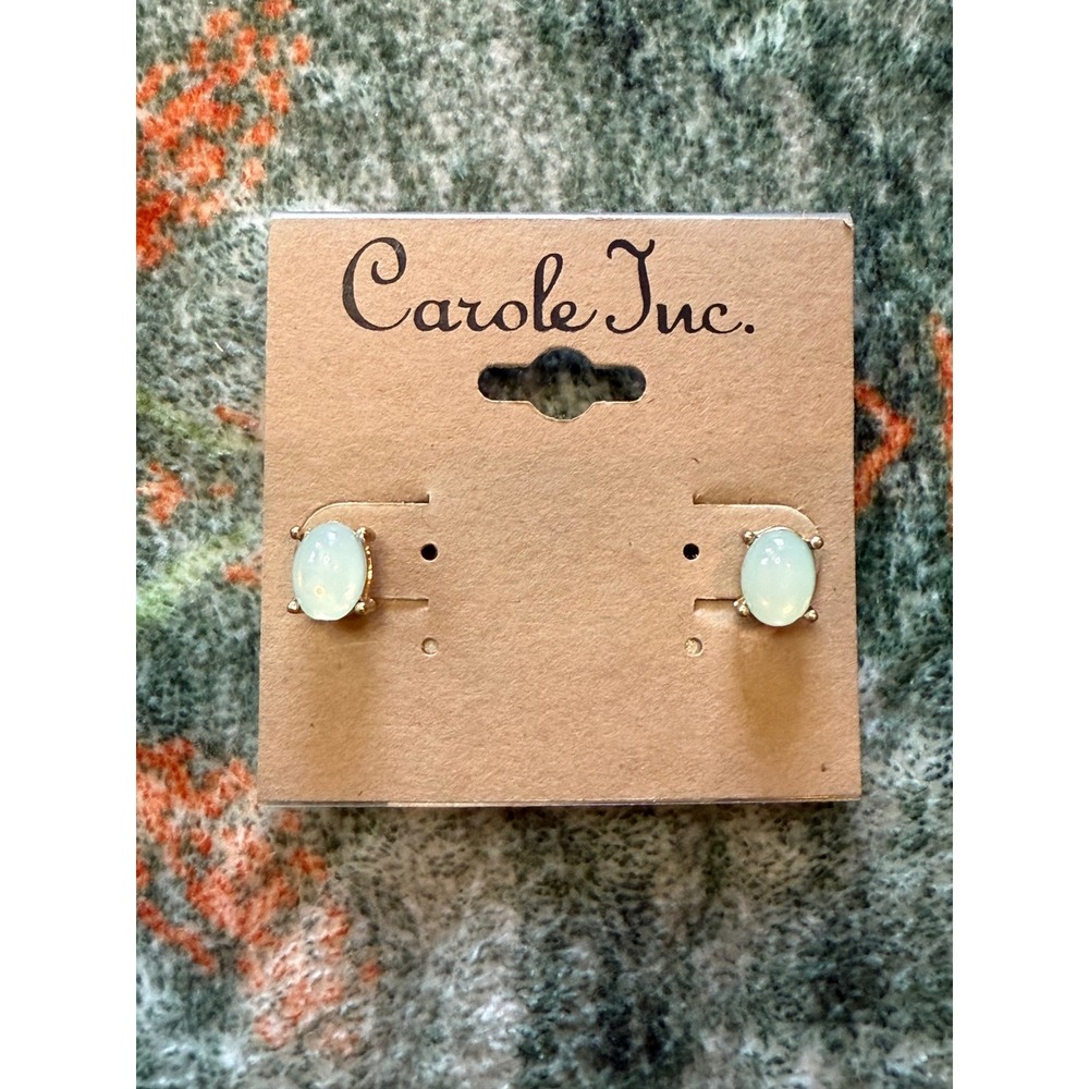 Carole Inc Nordstrom Light Blue Green‎ Oval Stud Earrings Gold Tone New